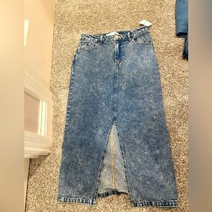 Alter'd State Denim Jean Midi Skirt with a Slit